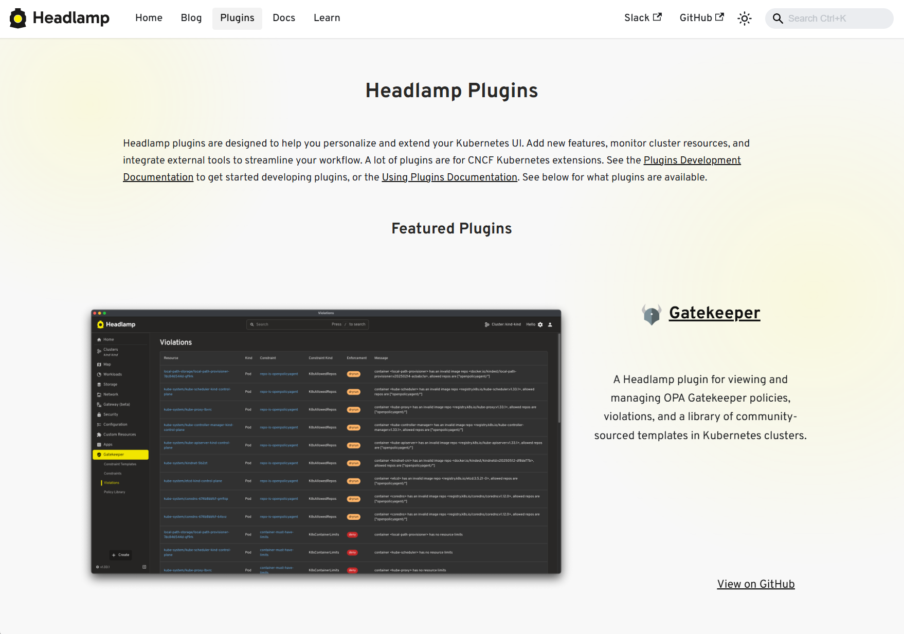 Plugins page